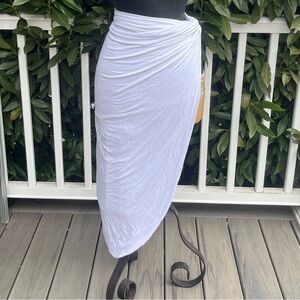 Hot Miami Styles; White; Ruched; Asymmetrical; Slip On Skirt/Swim Cover; L